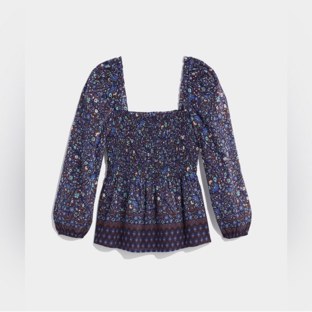 Vineyard Vines Fenwick Paisley Floral Smocked Blue Silk Top Women’s Size M NWOT - Picture 2 of 13